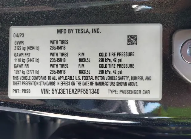 5YJ3E1EA2PF551340 2023 2023 Tesla Model 3- Rear-Wheel Drive 9