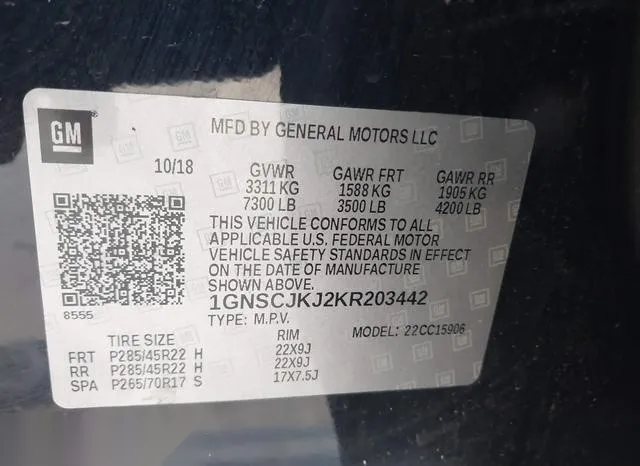 1GNSCJKJ2KR203442 2019 2019 Chevrolet Suburban- Premier 9