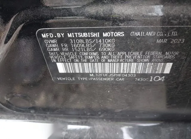 ML32FUFJ5PHF04303 2023 2023 Mitsubishi Mirage- G4 ES 9