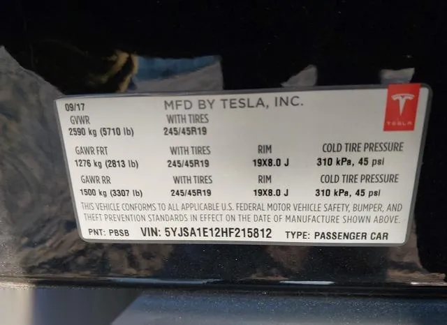 5YJSA1E12HF215812 2017 2017 Tesla Model S- 60/75 9