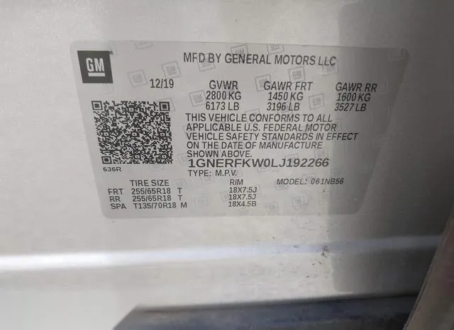 1GNERFKW0LJ192266 2020 2020 Chevrolet Traverse- Fwd Ls 9