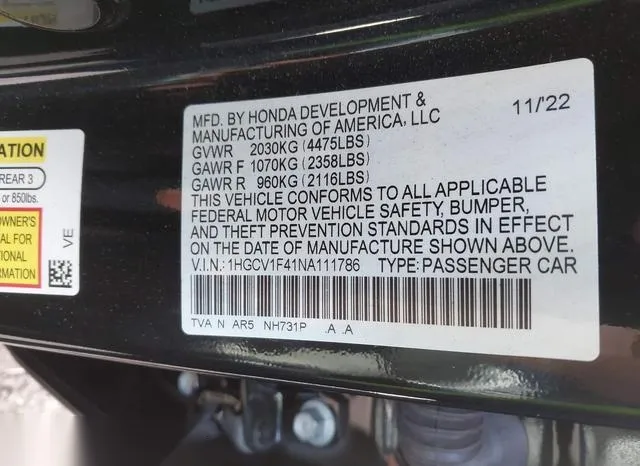 1HGCV1F41NA111786 2022 2022 Honda Accord- Sport Special Edition 9