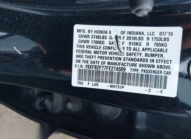 19XFB2F77FE274509 2015 2015 Honda Civic- SE 9