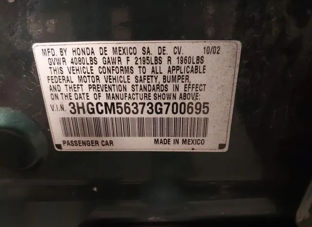 3HGCM56373G700695 2003 2003 Honda Accord- 2-4 LX 9