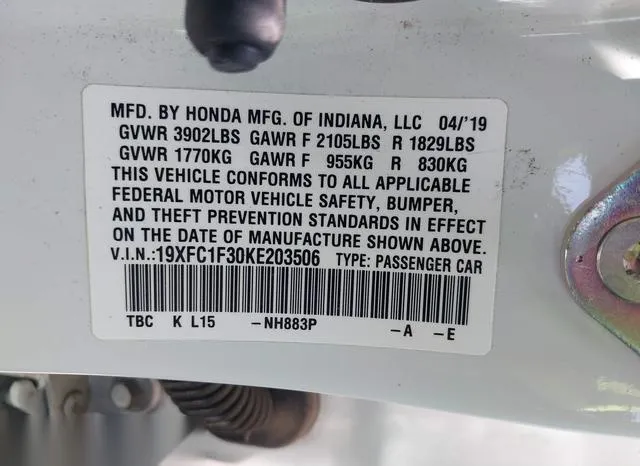 19XFC1F30KE203506 2019 2019 Honda Civic- EX 9