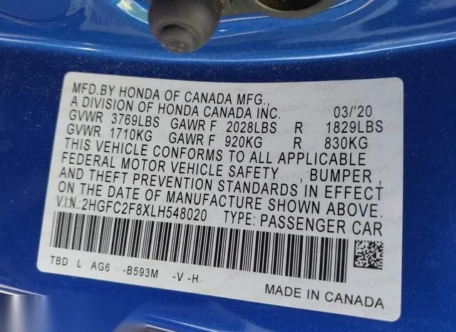 2HGFC2F8XLH548020 2020 2020 Honda Civic- Sport 9