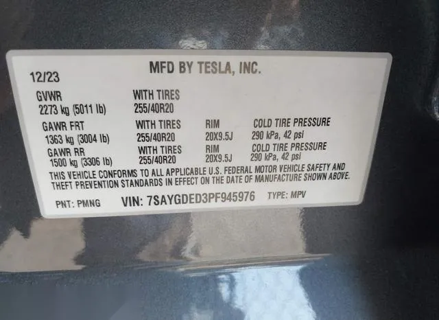 7SAYGDED3PF945976 2023 2023 Tesla Model Y- Rwd 9