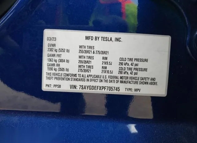 7SAYGDEFXPF705745 2023 2023 Tesla Model Y- Awd/Performance D 9