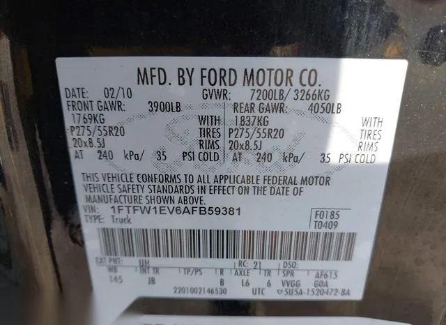 1FTFW1EV6AFB59381 2010 2010 Ford F-150- Fx4/Harley-Davidson 9