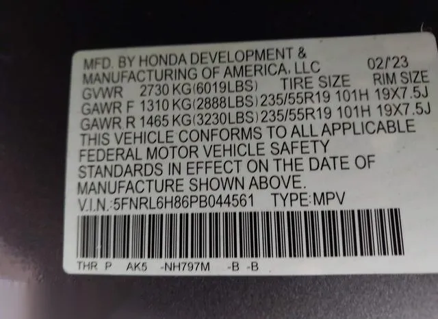 5FNRL6H86PB044561 2023 2023 Honda Odyssey- Touring 9