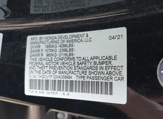 1HGCV1F12MA068984 2021 2021 Honda Accord- LX 9