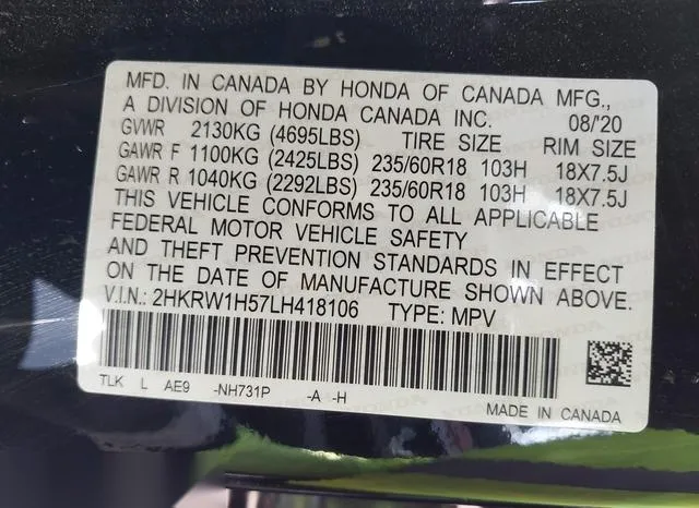 2HKRW1H57LH418106 2020 2020 Honda CR-V- 2Wd Ex 9