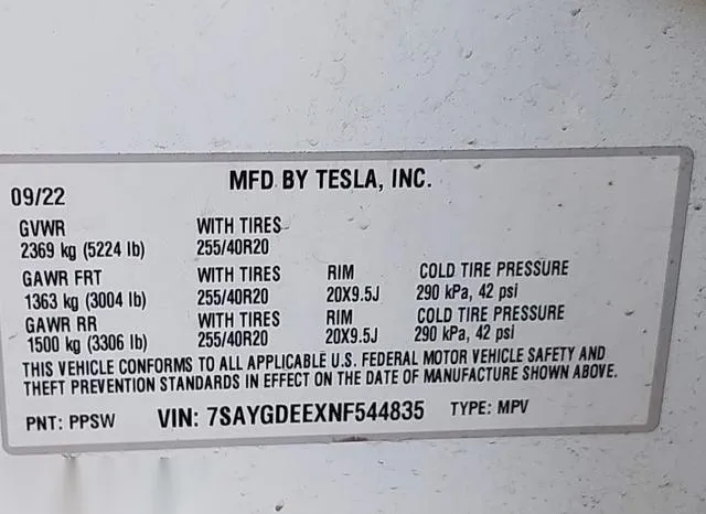 7SAYGDEEXNF544835 2022 2022 Tesla Model Y- Long Range Dual M 9