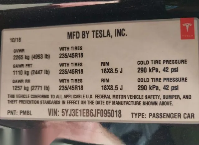 5YJ3E1EB6JF095018 2018 2018 Tesla Model 3- Long Range/Perfo 9