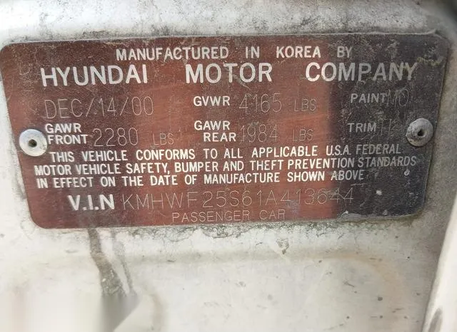 KMHWF25S61A413644 2001 2001 Hyundai Sonata 9