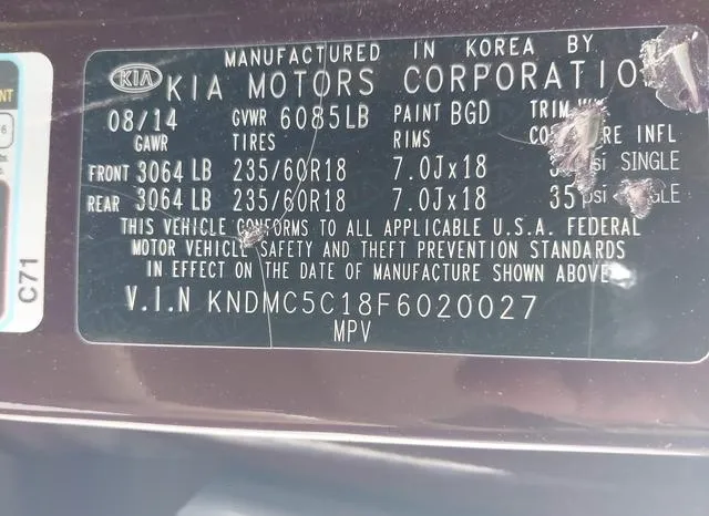 KNDMC5C18F6020027 2015 2015 KIA Sedona- EX 9