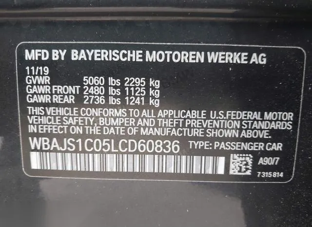 WBAJS1C05LCD60836 2020 2020 BMW 5 Series- 540I 9