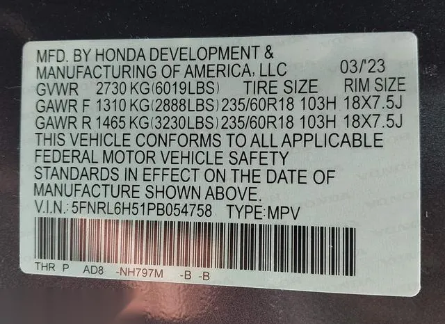 5FNRL6H51PB054758 2023 2023 Honda Odyssey- EX 9