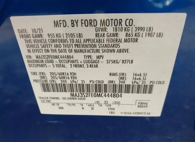 MAJ3S2FE0MC444804 2021 2021 Ford Ecosport- S 9