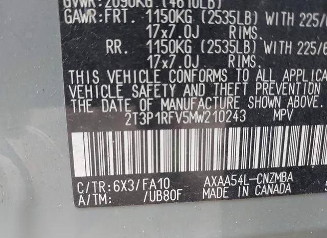 2T3P1RFV5MW210243 2021 2021 Toyota RAV4- Xle 9