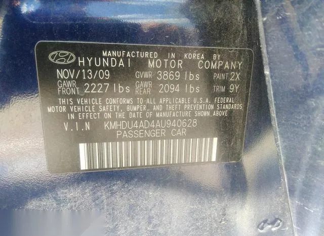 KMHDU4AD4AU940628 2010 2010 Hyundai Elantra- Gls 9