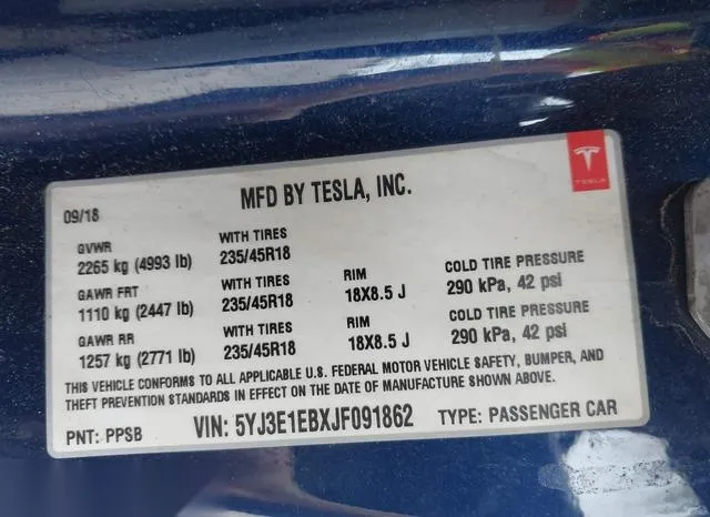 5YJ3E1EBXJF091862 2018 2018 Tesla Model 3- Long Range/Perfo 9