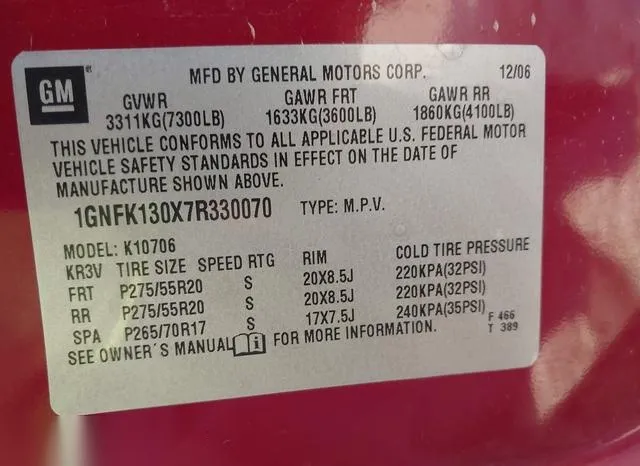 1GNFK130X7R330070 2007 2007 Chevrolet Tahoe- Ltz 9