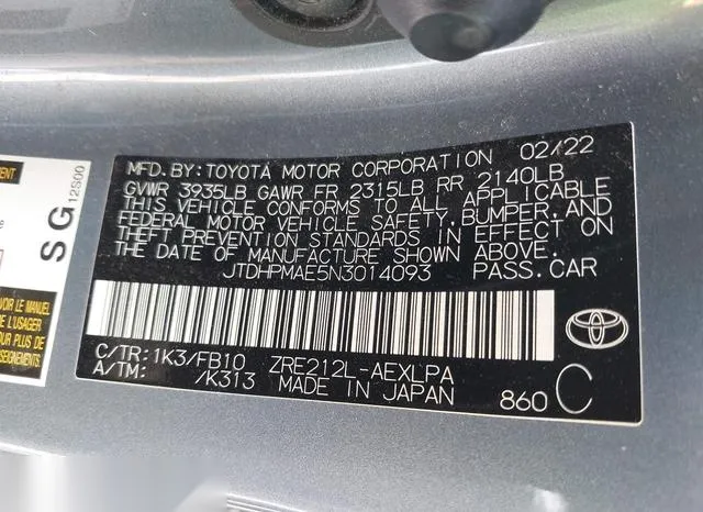 JTDHPMAE5N3014093 2022 2022 Toyota Corolla- LE 9