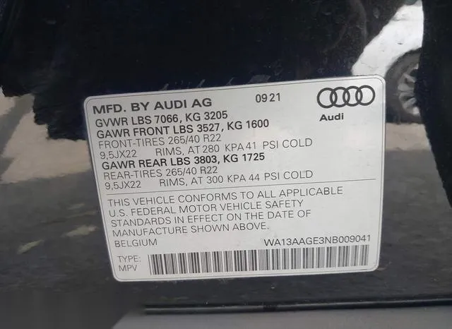 WA13AAGE3NB009041 2022 2022 Audi E-Tron- Sportback Prestige  9