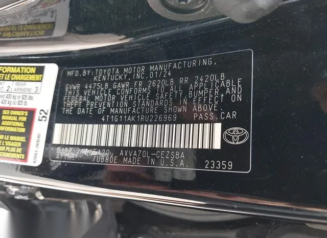 4T1G11AK1RU226969 2024 2024 Toyota Camry- SE 9