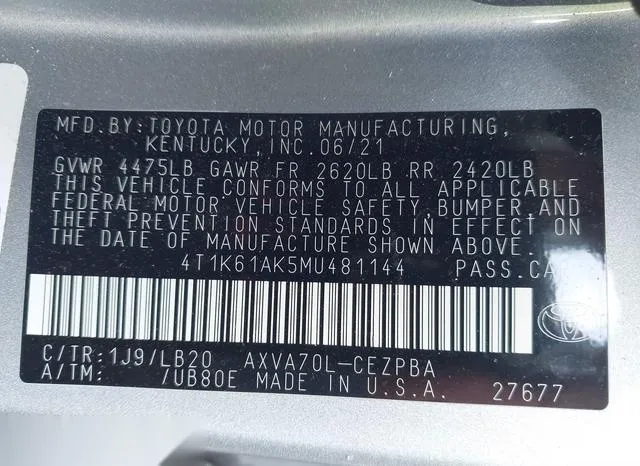 4T1K61AK5MU481144 2021 2021 Toyota Camry- Xse 9