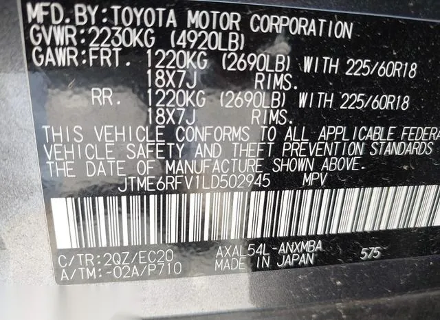 JTME6RFV1LD502945 2020 2020 Toyota RAV4- Hybrid Xse 9