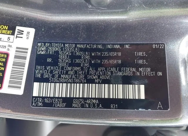 5TDGZRBH5NS186764 2022 2022 Toyota Highlander- Xle 9