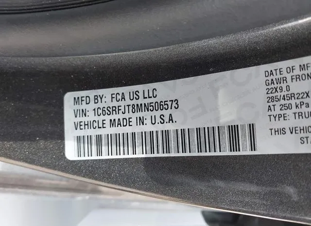 1C6SRFJT8MN506573 2021 2021 RAM 1500- Laramie  4X4 5-7 Box 9