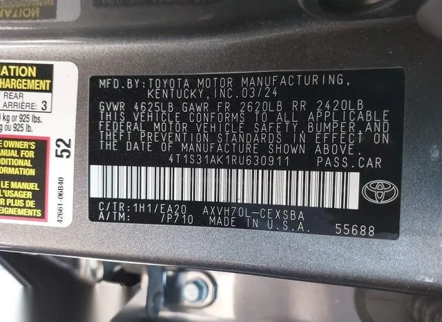 4T1S31AK1RU630911 2024 2024 Toyota Camry- Hybrid Se 9