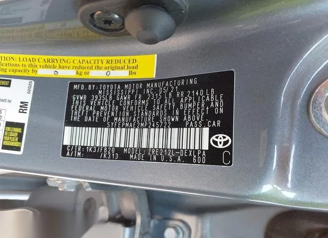 5YFEPMAE2MP245722 2021 2021 Toyota Corolla- LE 9