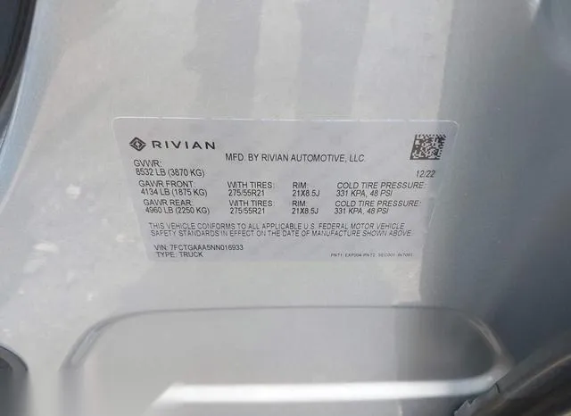 7FCTGAAA5NN016933 2022 2022 Rivian R1T- Adventure 9