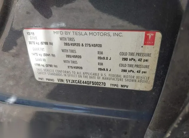 5YJXCAE44GFS00270 2016 2016 Tesla Model X- 60D/P100D/P90D 9