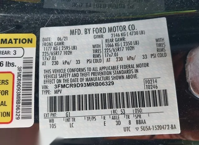 3FMCR9D93MRB06329 2021 2021 Ford Bronco Sport- Badlands 9