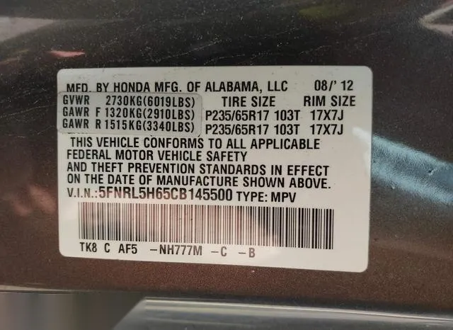 5FNRL5H65CB145500 2012 2012 Honda Odyssey- Ex-L 9