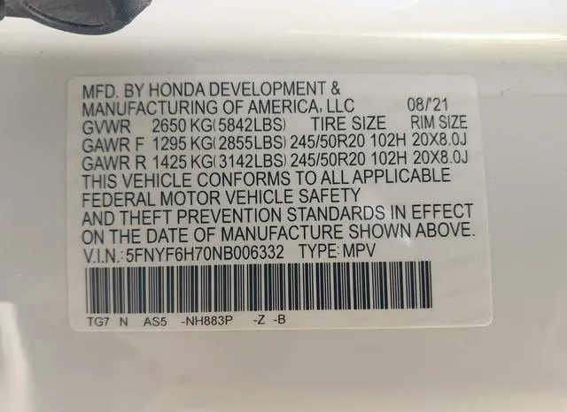 5FNYF6H70NB006332 2022 2022 Honda Pilot- Awd Black Edition 9