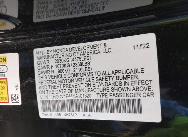 1HGCV1F44NA101320 2022 2022 Honda Accord- Sport Special Edition 9