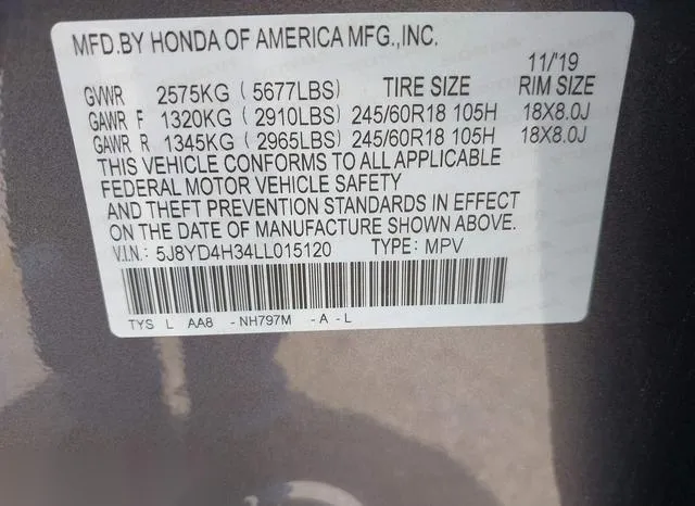 5J8YD4H34LL015120 2020 2020 Acura MDX- Standard 9