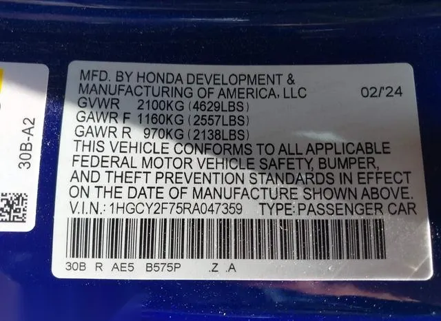 1HGCY2F75RA047359 2024 2024 Honda Accord- Hybrid Sport-L 9