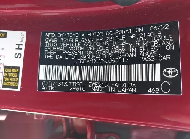 JTDEAMDE9NJ060117 2022 2022 Toyota Corolla- Hybrid Le 9