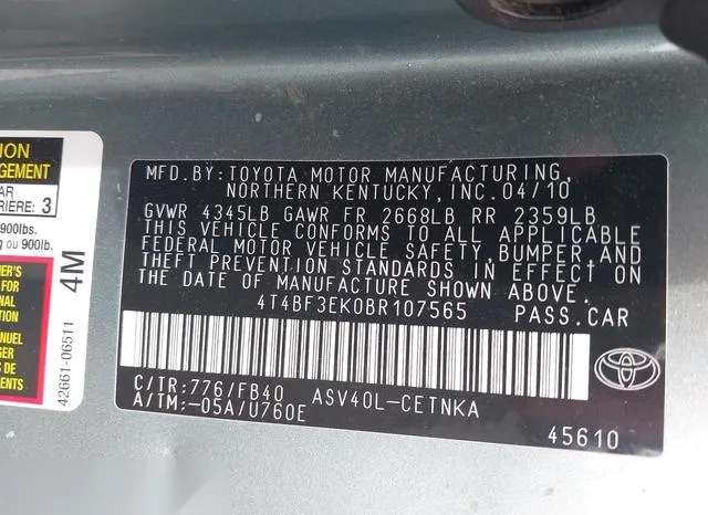 4T4BF3EK0BR107565 2011 2011 Toyota Camry- LE 9