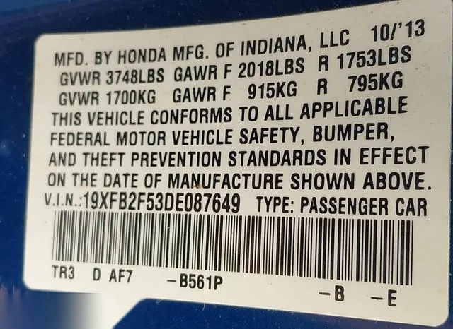 19XFB2F53DE087649 2013 2013 Honda Civic- LX 9