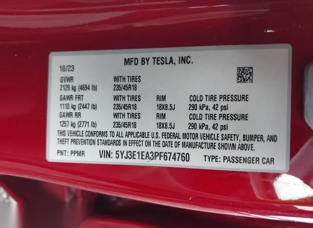 5YJ3E1EA3PF674760 2023 2023 Tesla Model 3- Rear-Wheel Drive 9