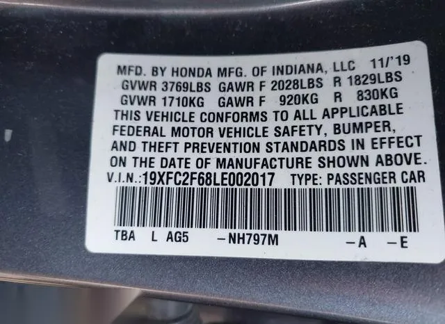 19XFC2F68LE002017 2020 2020 Honda Civic- LX 9