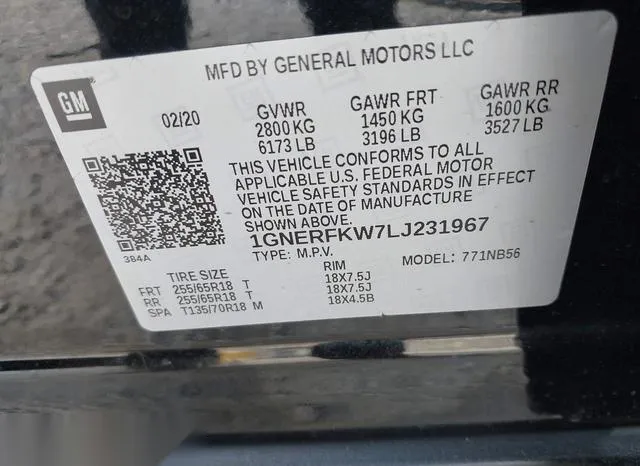 1GNERFKW7LJ231967 2020 2020 Chevrolet Traverse- Fwd Ls 9